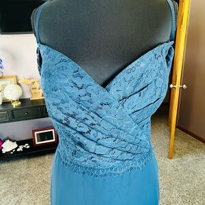 Christina Wu Strapless Blue Lace Dress
